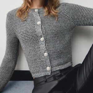 Gray chunky knit button down cardigan Sz XXS